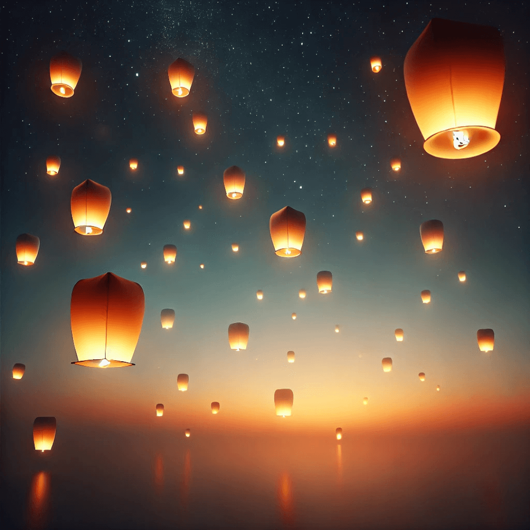 sky lanterns in the night sky